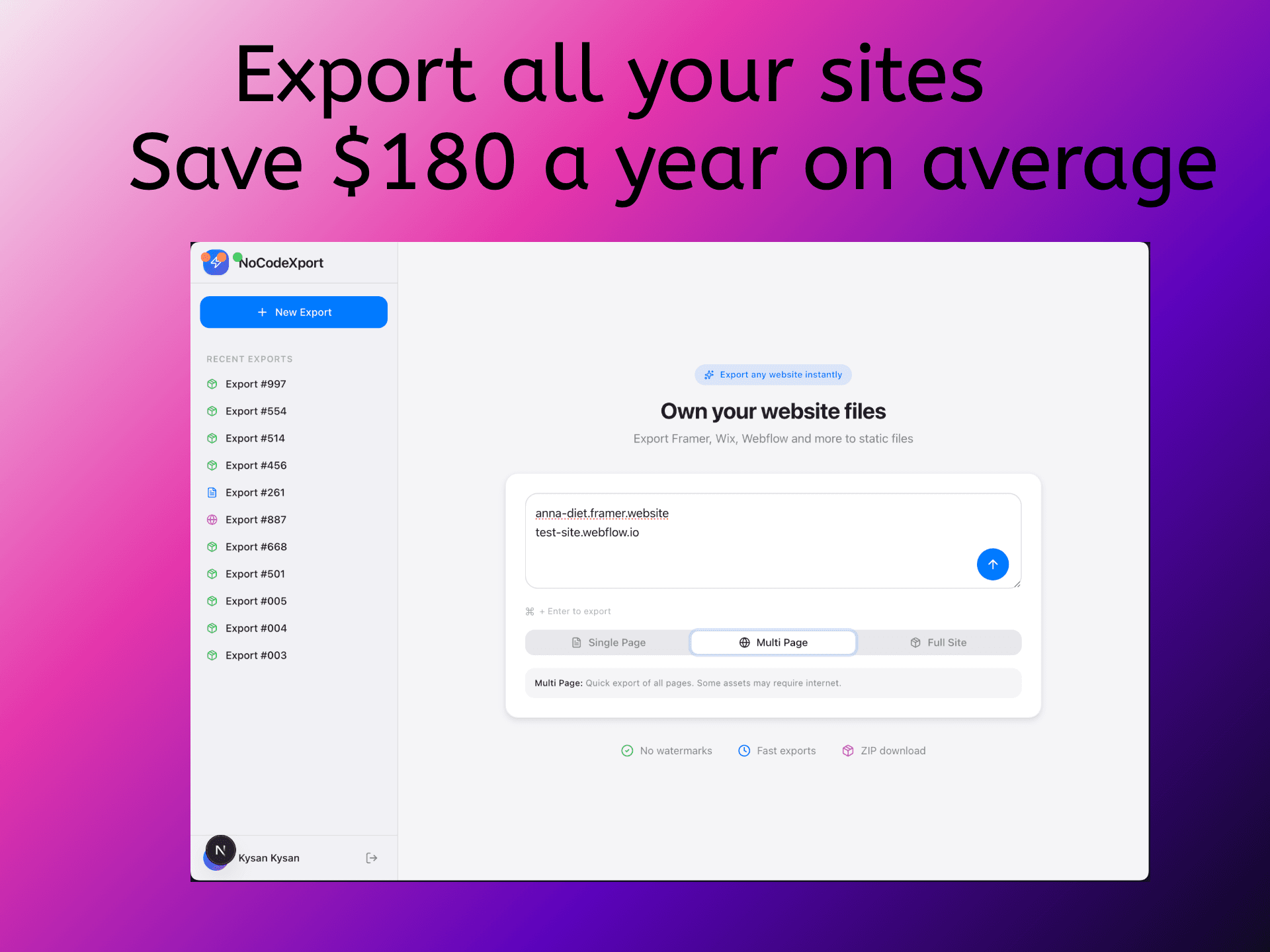 NocodeXport interface